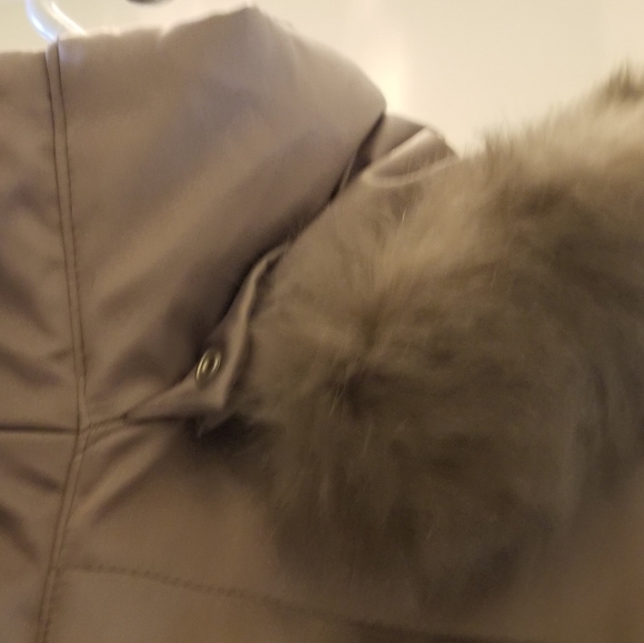 EUC TAHARI SATIN PEWTER WINTER JACKET / COAT HOOD REAL RABBIT FUR SIZE L - Picture 6 of 6